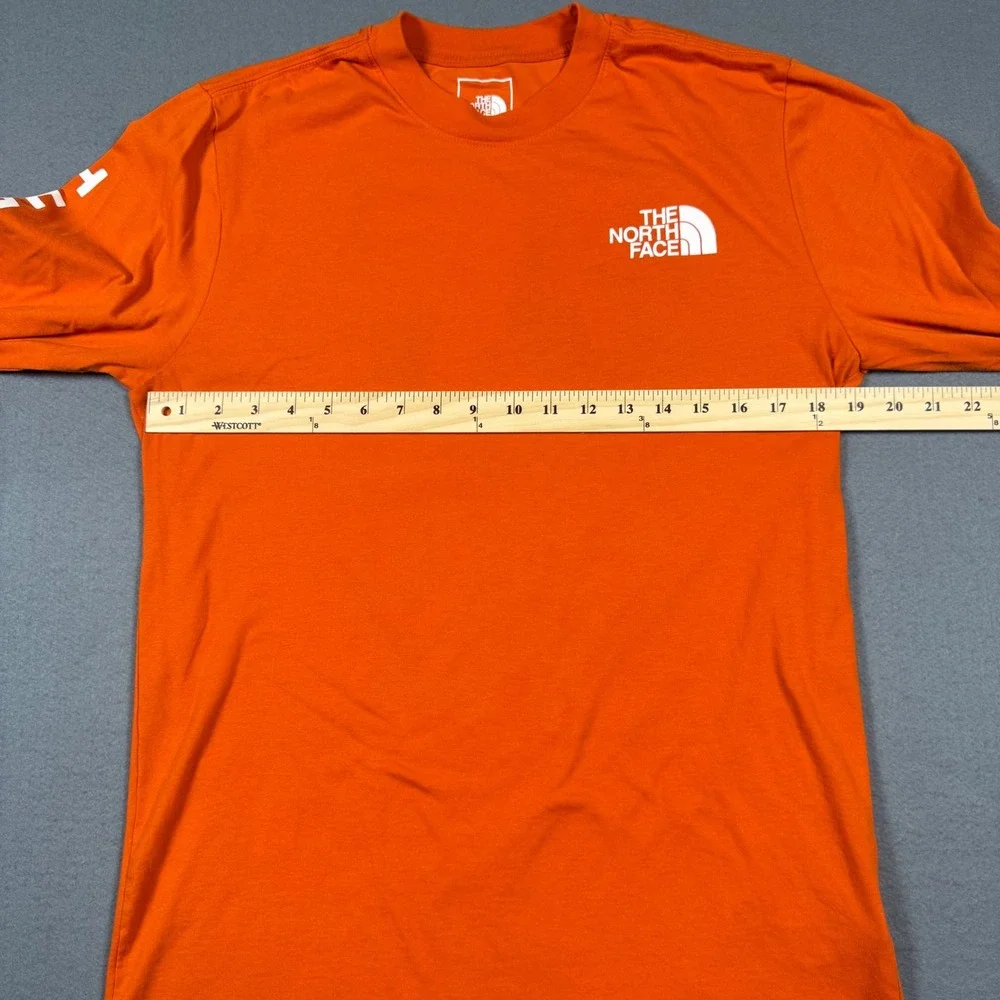 The North Face Mens Orange Long Sleeve Graphic T-Shirt Half Dome Mountain Size M